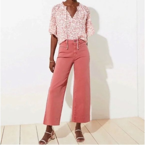LOFT Pants - Loft Wide Leg Crop Pants Pink Coral Size 27/4